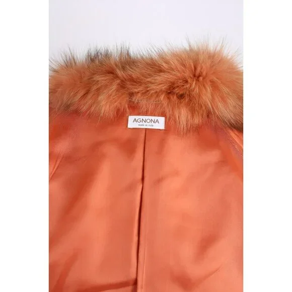 $4,900 Agnona Wool Jacket w/ Exploding Fur Collar SZ 46 Orange